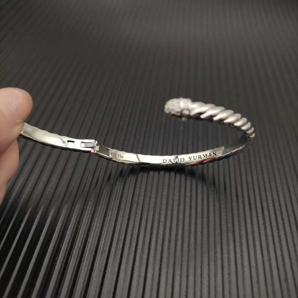 David Yurman 6.2mm Silver Gold Engraved Cable Bracelet - Picture 3 of 6